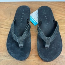 New Womens Reef Solana Leather Black Thong Flip Flops Sandals Size 6 M