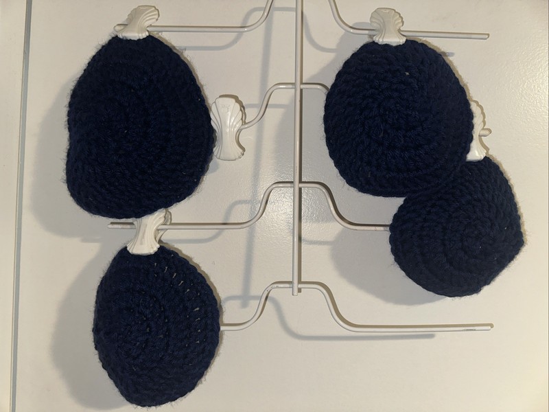 Collection Of 4 Navy Blue Kippot Yarmulkes Crochet Knit Judaica