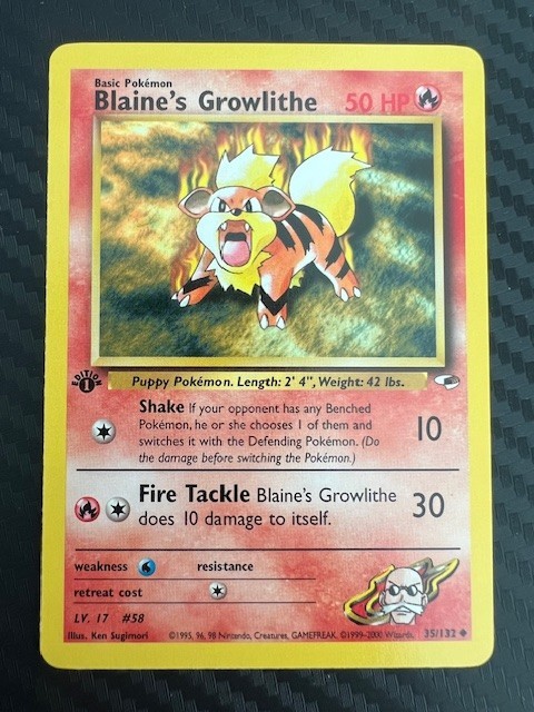 Pokémon TCG Blaine's Growlithe Gym Heroes 35/132 Regular 1st Edition NM