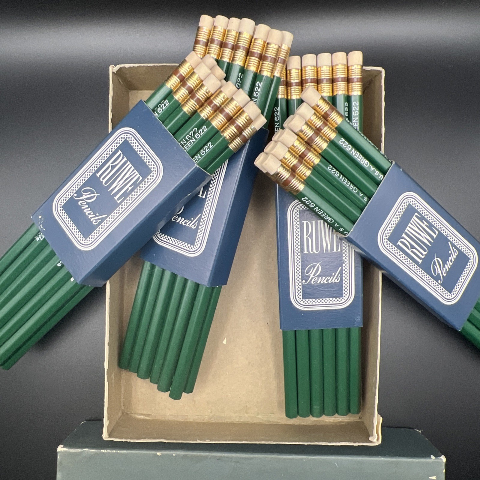 Ruwe Pencils Green 48 Pencils New Old Stock Woodhue Thin Crayon With Eraser