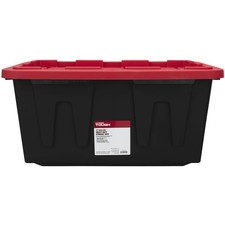 Stackable 27 Gallon Snap Lid Plastic Storage Bin Container Black with Red Lid