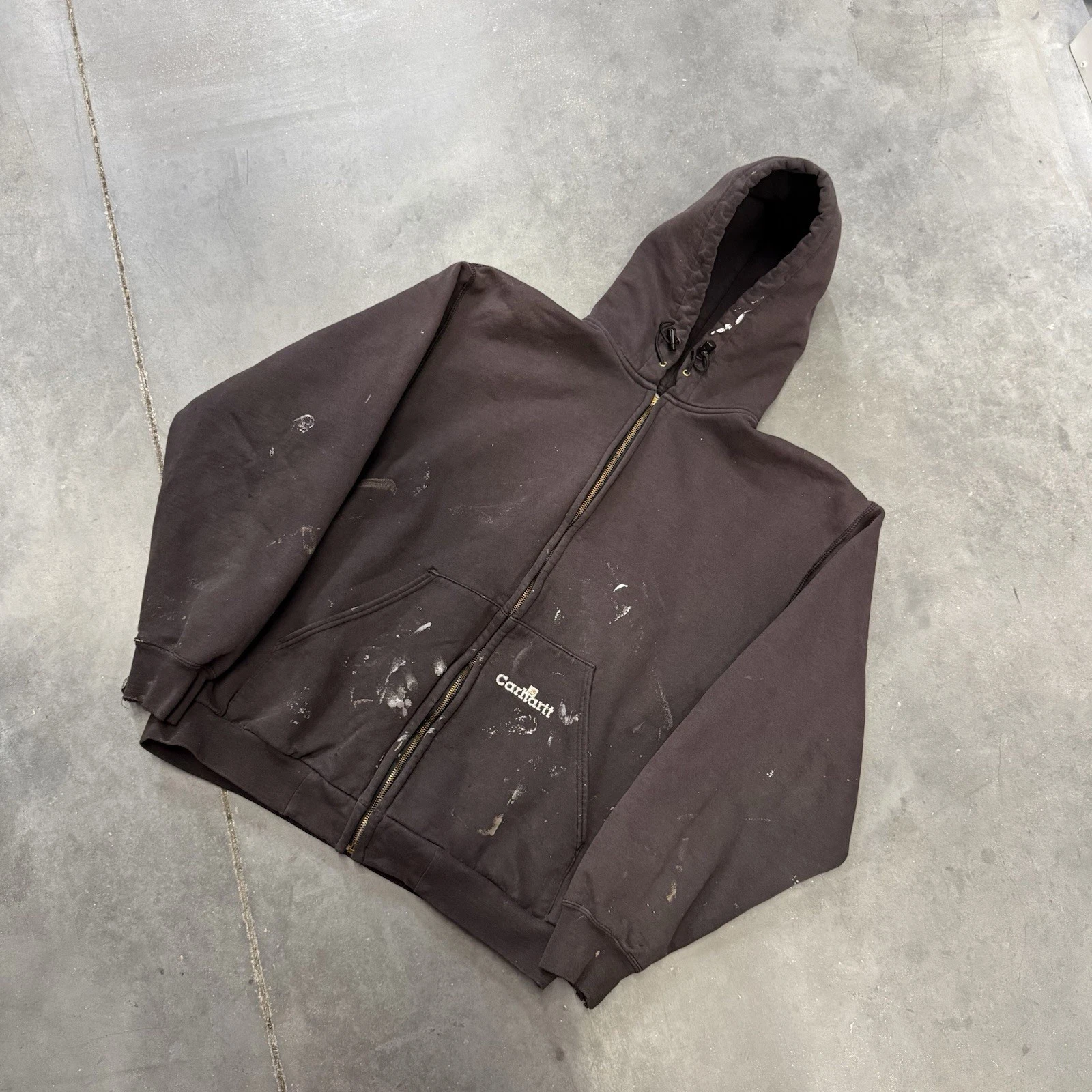 Vintage Faded & Distressed Carhartt K129 Mens Thermal Lined Zip Up Hoodie Size L