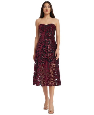 Dress the Population Sadie Strapless Sequinned Dress Size Small In Burgundy $328
