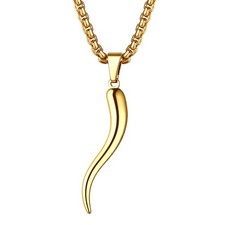 Lucky Italian Horn Necklace for Women Men Steel Cornicello Protective Pendant
