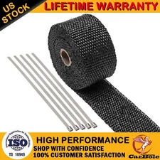 2" x 16ft Roll Titanium Header Turbo Pipe Manifold Exhaust Heat Wrap Tape 5 Ties