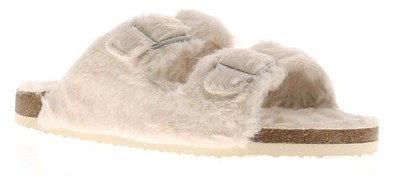 Kisses Damen flauschige Hausschuhe Pantoletten Kunstfell Glee Beige UK Größe