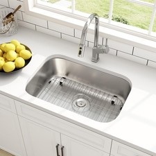 27 Inch Undermount Kitchen Sink 18 Gauge Stainless Steel Single Bowl Curved