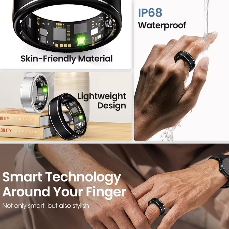 R10m Luxus Smart Ring Blutsauerstoff Herzfrequenz Schlafmonitor IP68 Wasserdicht