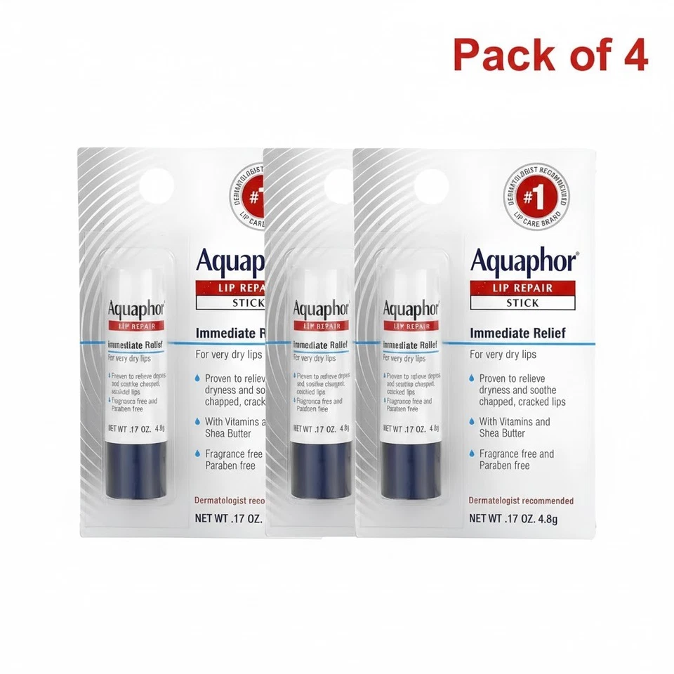 Barra reparadora de labios Aquaphor 0,17 oz (paquete de 4) - Calma los labios agrietados secos Foto 2 de 4