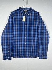 NWT L.L. Bean Signature Shirt Mens Large Blue Plaid Stretch Poplin Button Up L/S