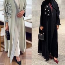 Dubai Women Open Long Dress Abaya Muslim Kimono Modest Robe Cardigan Gown Prom
