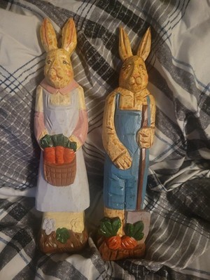 Vintage Wooden Carved Hand Painted Delton Products Corp Easter Bunny Figurine