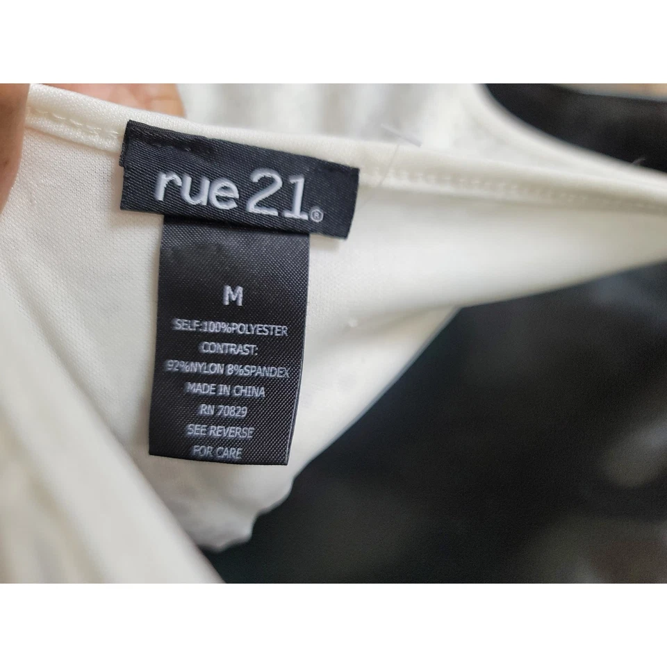 Rue21 连衣裙女式中号白色浅绿色蕾丝上衣雪纺长裙无袖正装 — 第 3/4 张图片
