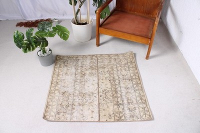 Vintage Turkish Rug, Small 3,1x2,8 ft (93x86 cm) Rug, Gray Handmade Wool Rug