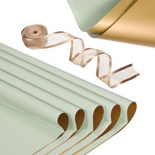 20 Sheets Flower Wrapping Paper with Ribbon 22.8" x 22.8" Pale Green Gold