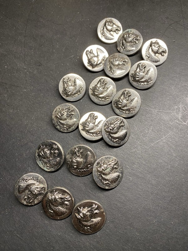 Lot of 18 Buttons with Raised Horse Design. Vintage Buttons