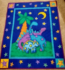 Baby Blanket Quilt Dinosaurs & Stars Prequilted Wall Hanging Floor Pallet