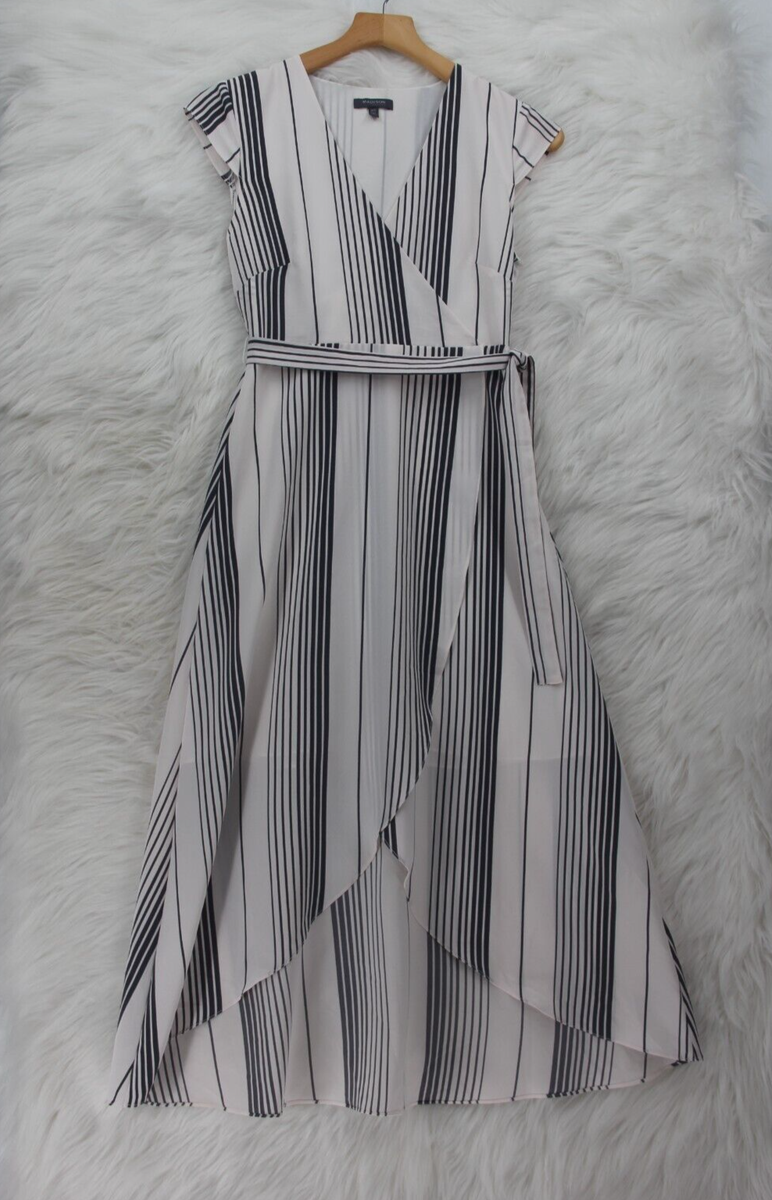 Madison Women's Faux Wrap Midi Dress Blue White Stripe XS Coastal Beach  Nautical | eBay