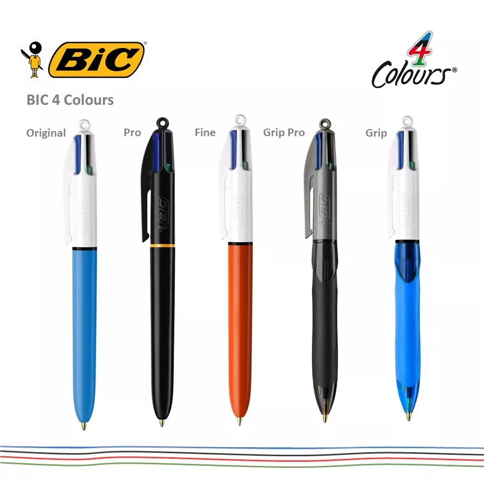 BIC 4 Colours Ballpoint Pens - Original Fluo Grip Pro Shine Fine