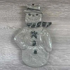 Rowe Pottery Blue & Gray Salt Glaze "Snowman" Christmas Ornament 1993 5.5” Big