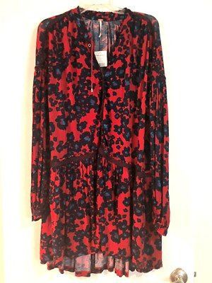 NWT FREE PEOPLE LOVE LETTER Oversized Flowy Floral Snap Down Tunic Top Dress M