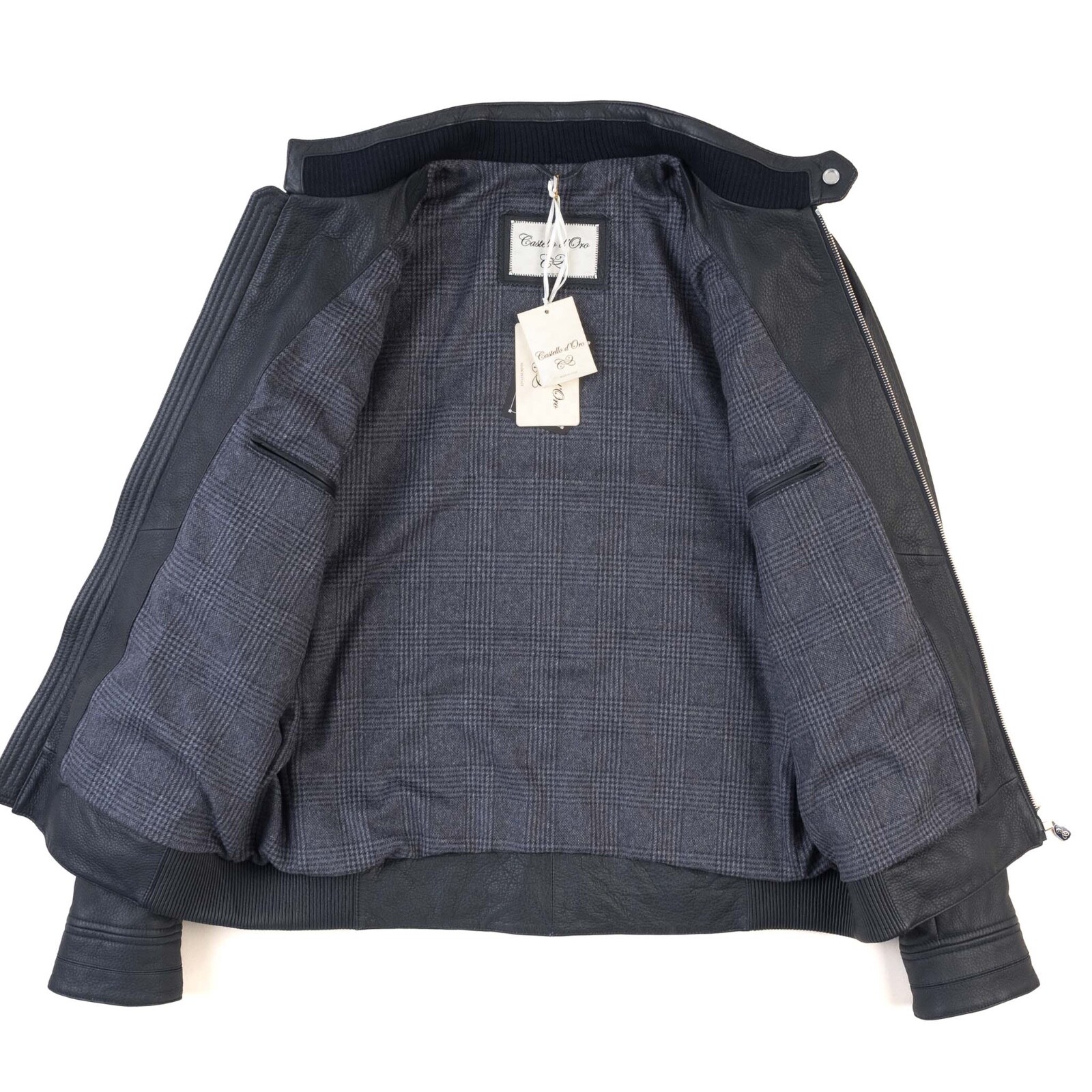 5100€ NWT CASTELLO D'ORO Bomber Soft Black Biker Coat Jacket EU:52/ 50 US:42/ 40 image 3