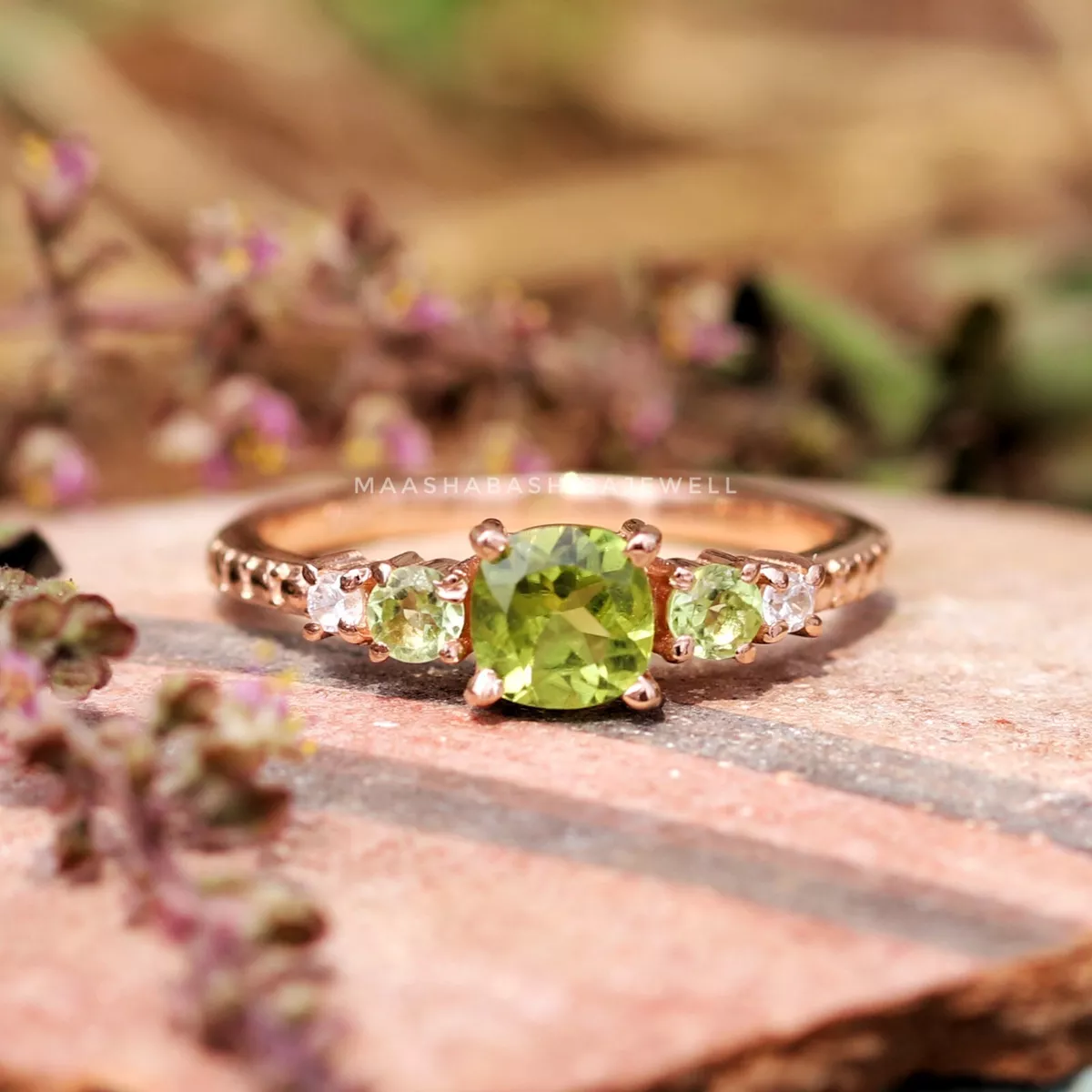 Natural Green Peridot Minimalist Ring Engagement Rings Gift For Her Promise Ring