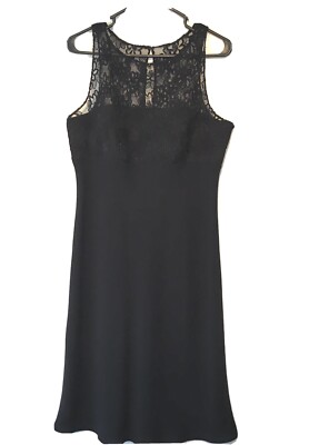 jones new york black lace dress Jones New York Womens Black Lined Midi Dress Lace Bodice Sz 10