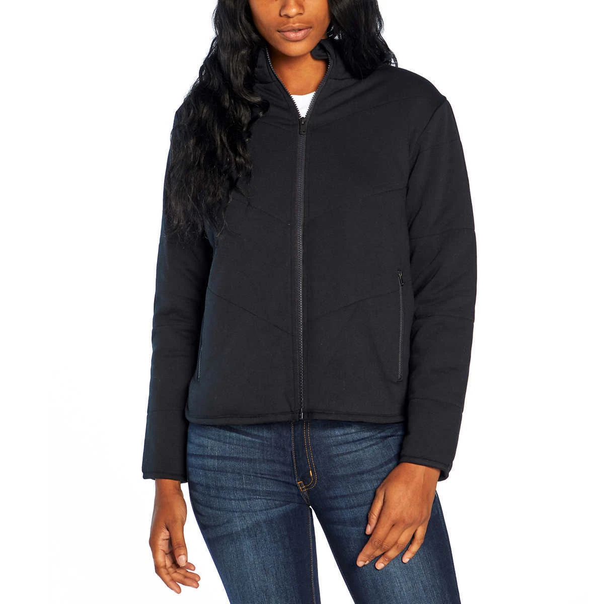 Three Dots Ladies' Quilted Knit Full-Zip Fleece Jacket Small - Black -  BRAND NEW