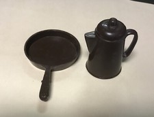 Vintage Marx Johnny West Cowboy Coffee Pot and Frying Pan Hard Brown
