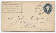 1890 5ct taylor stamped envelope Baltimore MD to Netherlands [6615]