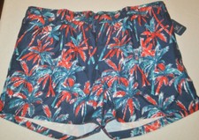 Men's George Dark Blue Palm Trees Drawstring Waist Mesh Lined Swim Shorts 2X,3XL