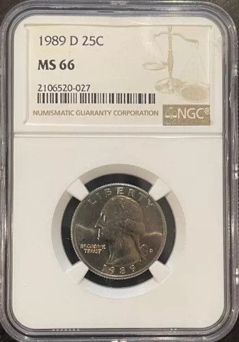 1989 D Washington Quarter NGC MS66 +Free Shipping