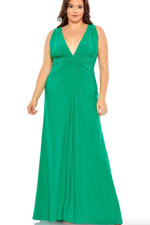 MAC DUGGAL 68128 DRAPED V-NECK SLEEVELESS A-LINE JADE GREEN GOWN sz 14