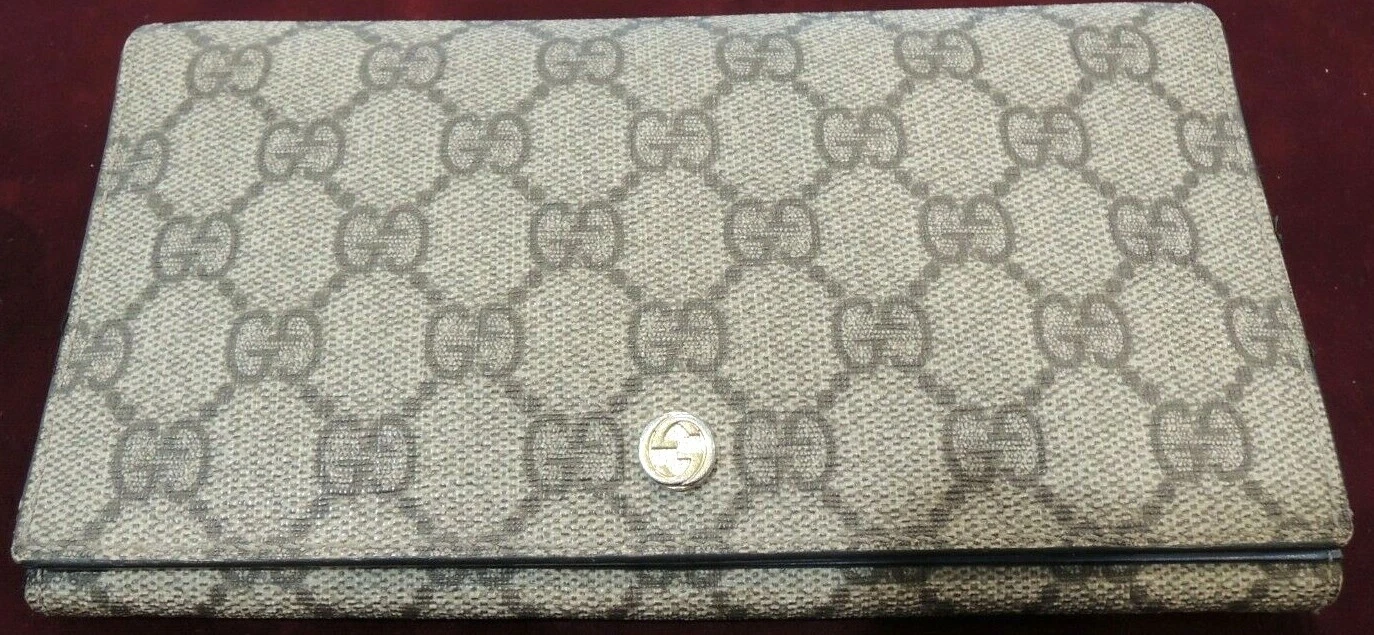 Gucci GG Supreme Canvas Leather Long Flap Wallet  Excellent Condition& Authentic