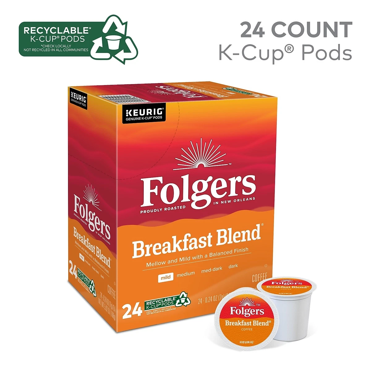 Folgers Morning Caf Coffee K Cup Pods Light Roast 24 Box 6684