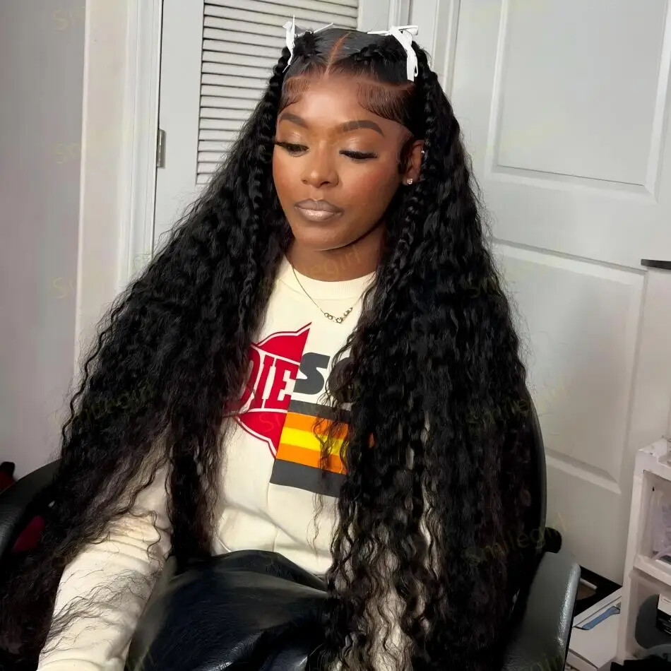 40 inch Curly HD Lace Frontal Wig Deep Wave Brazilian Human Hair