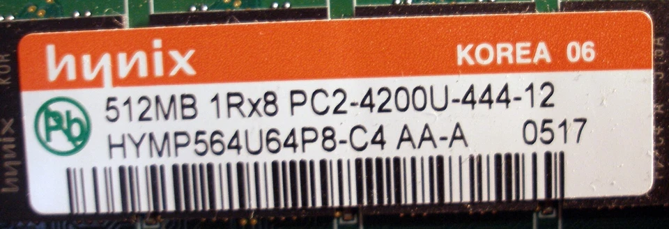 Hynix HYMP564U64P8-C4 512Mb PC2-4200 DDR2-533MHz CL4 non-ECC DIMM Memory RAM - Image 2 of 2