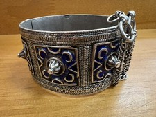 Vintage Silver Moroccan Berber Enameled Cuff Bracelet Hinged Zaiane Tribes