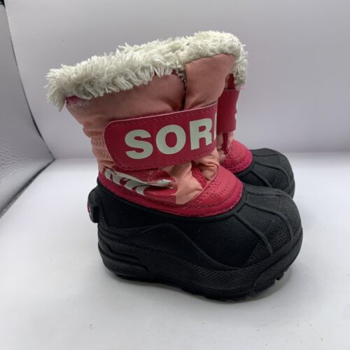 Sorel Snow Commander Winter Boots Pink Black Kids Toddler Size 4 - Picture 1 of 7