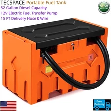 Ginkman Orange Portable 52 Gallon Diesel Tank with 12V DC Electric Transfer Pump