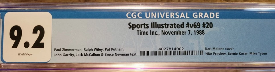 November 7 1988 Sports Illustrated 1st Karl Malone Cover CGC 9.2 NO LABEL POP 1 - Image 2 of 3