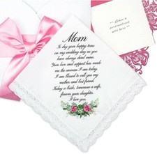 Wedding Handkerchief Bride To Give to Mom 8" X 8" Hankerchief  Lazer Cut Card