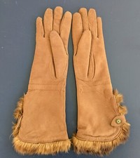 Elegant, Vintage, Long, Women's Suede Gloves with Fur around Wrist, Small