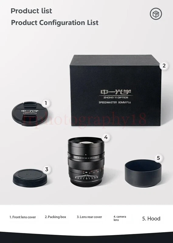 Zhongyi 80mm F1.6 Manual Focus Camera Lens for Hasselblad XCD X2D X1D X1DII DHL - Image 2 of 4