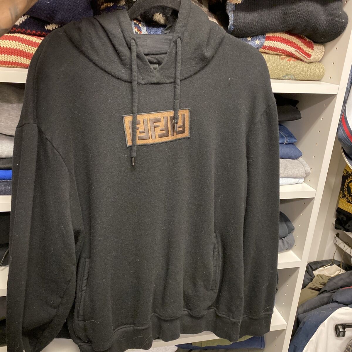 Fendi Embroidered FF Logo Black Hoodie Sz. 54 XXL Excellent Fendi Embroidered FF Logo Black Hoodie Sz. 54 XXL Excellent
