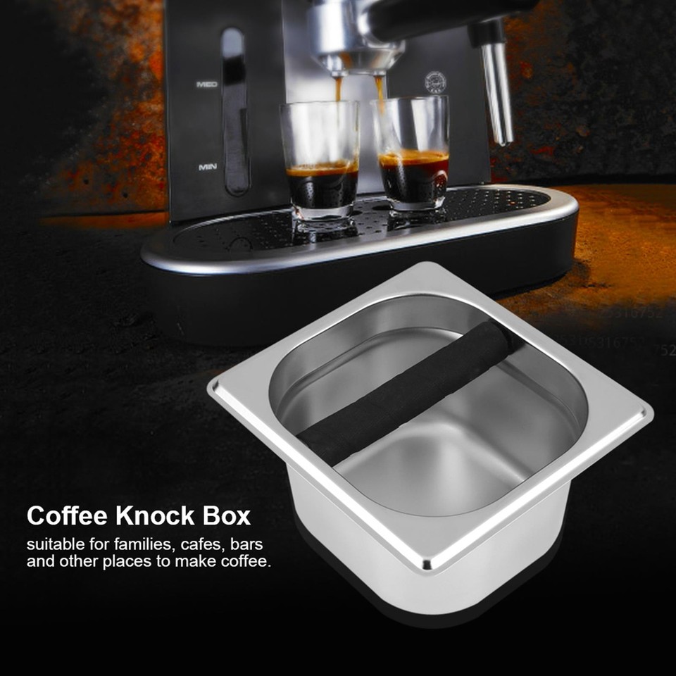 Stainless Steel For Coffee Knock Box with Rubber Bar for Espresso