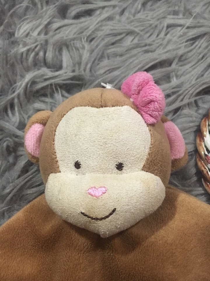 Tiddliwinks 13" Niña Mono con Lazo Seguridad Rosa y Marrón Manta Lovey Edredón Foto 2 de 4