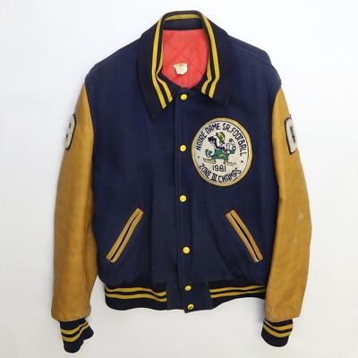 Vintage Notre Dame Fighting Irish Leather Wool Varsity Jacket Size 44 1981 80s