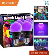 12W LED Black Light Bulbs 6 Pack UV A19 for Halloween Glow in Dark Art Parties